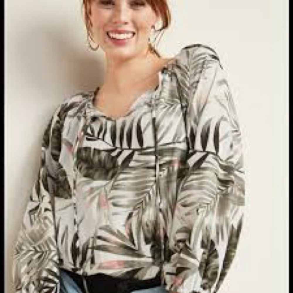 Old Navy Tropical Print Scoop Neck Blouse - Cream, Black, Pink